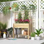 Wooden Raised Garden Bed with Trellis, Outdoor Planter Box with Storage Shelf for Vegetables, Flowers, Herbs - Image 2