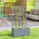 Planter Box with Trellis, Self Watering Raised Garden Bed with Lockable Wheels and Drainage Holes, Gray - Image 2
