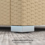 Rattan Wicker 3 Seater Patio Couch with Cushions, 2 Throw Pillows, Outdoor Furniture Rattan Sofa, Cream White - Image 6