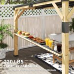 10' x 14' Wooden Gazebo, Hardtop Lean-to Gazebo Pergola with Galvanized Steel Sloped Roof, Bar Shelf, Natural Wood - Image 5