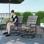 Wicker Rattan Swivel Patio Glider Chair Set of 2, Outdoor Glider Chair with Steel Frame, High Back, Gray - Image 2