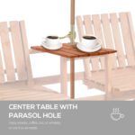 Patio Bench, Garden Bench with Middle Table and Umbrella Hole, Wooden Outdoor Bench for Patio, Porch, Poolside, Balcony, Orange - Image 6