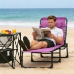 Folding Chaise Lounge Pool Chair with 4-Position Reclining Back, Pillow, Breathable Mesh & Bungee Seat, Purple - Image 2