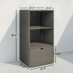 Valet Pool Towel Rack, Water-Resistant PE Plastic Rattan Wicker Storage Organizer, 2 Shelves, 1 Basket Drawer, Dark Gray - Image 3