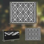 Outdoor Rug Carpet Reversible Plastic Straw Rug with LED Lights Black and White 10' x 8' for Patio - Image 3
