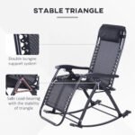 Outdoor Rocking Chairs, Foldable Reclining Zero Gravity Lounge Rocker with Pillow, Cup & Phone Holder, Combo Design with Folding Legs, Black - Image 6