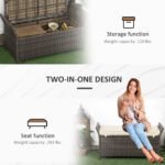 29 Gallon Patio Wicker Storage Bench, Outdoor PE Rattan Furniture, 2-In-1 Large Capacity Rectangle Garden Storage Box with Handles and Cushion, Cream White - Image 6