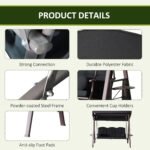 3-Seat Patio Swing Chair, Outdoor Porch Swing Glider with Adjustable Canopy, Removable Cushion, Pillows and Side Trays, for Garden, Poolside, Backyard, Black - Image 5