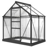 Polycarbonate Greenhouse, Heavy Duty Outdoor Aluminum Walk-in Green House Kit Vent Door, 6.2'x4.3'x6.6' Gray