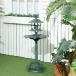 3 in 1 Garden Bird Bath Bowl Pedestal with Bird Feeder, Large Water Basin, Underneath Flower Planter, Green - Image 2