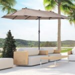 Patio Umbrella 15ft Double-Sided Outdoor Market Extra Large Umbrella with Crank Handle for Backyard, Light Blue - Image 2