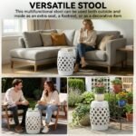13" x 18" Ceramic Garden Stool with Woven Lattice Design & Glazed Strong Materials Decorative Outdoor Stool, White - Image 5