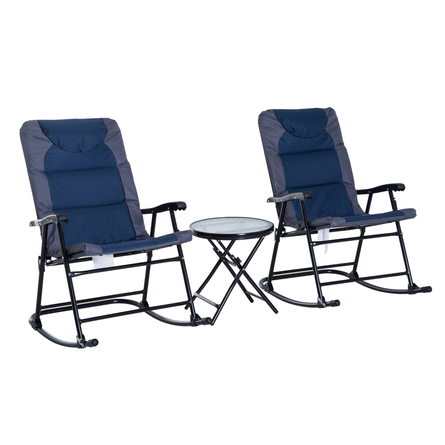 hRUdaa1956a8dfd20.jpg 3 Piece Outdoor Folding Rocking Chair and Table Set - Blue and Gray - Image 1