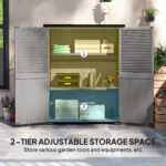 Wood Storage Shed, Outdoor Garden Shed with Asphalt Roof, 2 Shelves, Lockable Doors and Adjustable Feet, Gray - Image 6