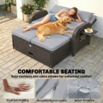 Patio Rattan Daybed, Wicker Outdoor Daybed with Storage Ottoman, Loveseat w/ Adjustable Backrest, Gray - Image 6