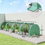 Mini Greenhouse, Portable Greenhouse with 4 Roll-Up Doors, PE Cover, 177.2" x 39.4" x 31.5", Green - Image 3