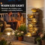 28" Outdoor Fountain with 5-Tier Rustic Jugs, Cascading Waterfall with LED Lights, Adjustable Flow, Rustic Brown - Image 5