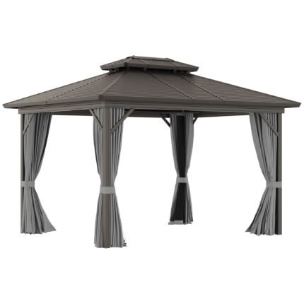 Hardtop Gazebo, 10 ft x 12 ft, with Galvanized Steel Roof, Hooks and Wood Frame