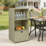 Valet Pool Towel Rack, Water-Resistant PE Plastic Rattan Wicker Storage Organizer, 2 Shelves, 1 Basket Drawer - Image 8