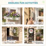 Outdoor Playhouse, Wooden Kids Playhouse with Dog Door, Cookware, Planter Box, Bell, Blackboard, Clock for Backyard - Image 4