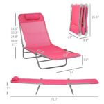 2 Piece Folding Chaise Lounge Chairs, Pool Sun Tanning Chairs with Reclining Back, Breathable Mesh Seat, Pink - Image 3