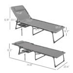Folding Outdoor Chaise Lounge Chair Tanning Chair with 5-Level Adjustable Back, Side Table, Pillow, Pocket, Gray - Image 3