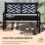 Outdoor Garden Bench, Wooden Frame Patio Bench with Geometric Pattern, 43.25 Inch Weatherproof 2-Person Love Seat for Garden, Lawn, Porch, Yard, Work Entryway, Black - Image 5