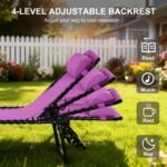 Folding Chaise Lounge Pool Chair with 4-Position Reclining Back, Pillow, Breathable Mesh & Bungee Seat, Purple - Image 4