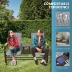 Outdoor 2-Person Glider Bench, Outside Glider Swing Chair Loveseat with Table, Steel Frame, Gray - Image 4