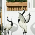Set of 2 Garden Sculptures, Heron Garden Statues for Lawn, Patio, Backyard Decoration, 35.5" & 40.5", White & Black - Image 7