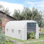 15' x 7' x 7' Walk-In Tunnel Greenhouse, Large Garden Hot House Kit with 6 Roll-up Windows & Roll Up Door, Steel Frame, White - Image 8