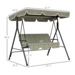 3-Seat Outdoor Patio Swing Chair w/ Cushion, Steel Frame Stand, Adjustable Tilt Canopy for Patio, Garden, Beige & Green - Image 3