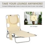 Tanning Chair with Face Hole, 5-Level Adjustable Outdoor Chaise Lounge Chair with Pillow for Beach, Pool, Beige - Image 7
