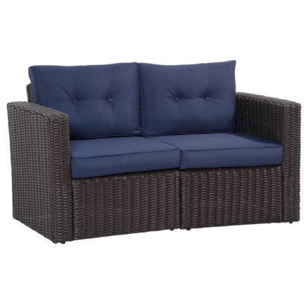 2 Piece Patio Wicker Corner Sofa Set with Outdoor PE Rattan Furniture