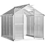8' L x 6' W Walk-In Polycarbonate Greenhouse with Roof Vent for Ventilation & Rain Gutter for Winter