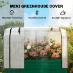 Galvanised Raised Garden Bed with Greenhouse Cover, Metal Elevated Garden Bed with Bed Liner, Bottom Shelf, Green - Image 4