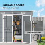 8' x 4' Plastic Outdoor Storage Shed with Floor, Window, Lockable Doors and Vents for Backyard Patio Lawn, Gray - Image 8