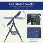 3-Seat Outdoor Patio Swing Chair with Cushion, Steel Frame Stand, Adjustable Tilt Canopy for Patio, Garden, Dark Blue - Image 4