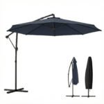 10 ft Offset Patio Umbrella with Cover, Hanging Cantilever Umbrella with 360° Rotation, Crank Handle, Tilt