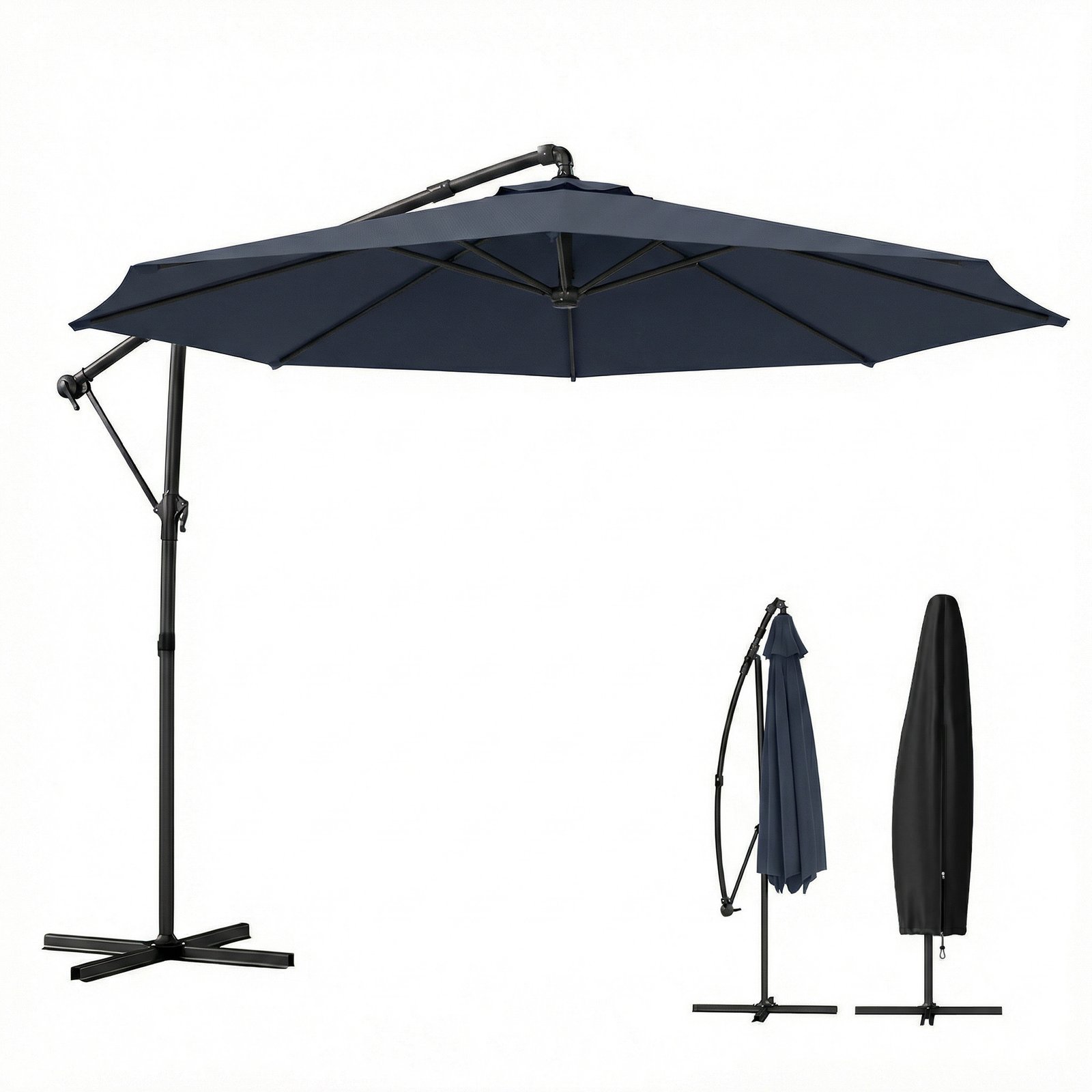 hrh7f919db3feca55.jpg 10 ft Offset Patio Umbrella with Cover, Hanging Cantilever Umbrella with 360° Rotation, Crank Handle, Tilt - Image 1