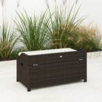 Outdoor Wicker Storage Bench with Storage & Cushion, Cream White - Image 8