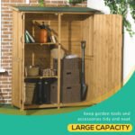 Outdoor Storage Cabinet Wooden Garden Shed Utility Tool Organizer with Waterproof Asphalt Rood, Lockable Doors, 3 Tier Shelves for Lawn, Backyard, Natural - Image 5