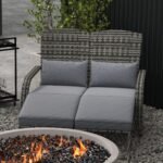 Wicker Adirondack Chair for 2 with Cushions & Footrests, PE Rattan Double Chaise Lounge Chair, Fire Pit Chair for Porch with High-back, Wide Armrests, Mixed Gray - Image 8