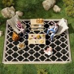 Reversible Polypropylene Outdoor Rug Folding, Durable, Perfect for Camping, Deck & Beach Black - Image 2