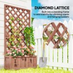 Wooden Raised Garden Bed, Raised Planter Box, Planter with Trellis for Climbing Plants Flowers, Orange - Image 4