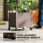 Raised Garden Bed with Trellis, Tomato Cage with Lockable Wheels, Self Watering Planter Box with Drainage Holes, Brown - Image 7