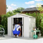 7x4 Garden Shed, Storage Shed with 4 Vents & 2 Sliding Doors, Garden Tool House for Backyard, Patio, Garage, Lawn,White - Image 2