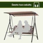 2-Seater Patio Swing Chair, Outdoor Adjustable Canopy Porch Swing with Armrests, Texeline Fabric and Steel Frame, Brown - Image 4