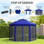 13' x 13' Pop Up Gazebo Hexagonal Canopy Shelter with 6 Zippered Mesh Netting for Patio Backyard Garden Wedding Party - Image 4