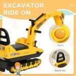 No Power Ride On Excavator Toy Tractors Digger Movable Scooter Walker Pretend Play Toddler Construction Truck Basket Storage For Boys Girls 18-48 Months Yellow Black - Image 4